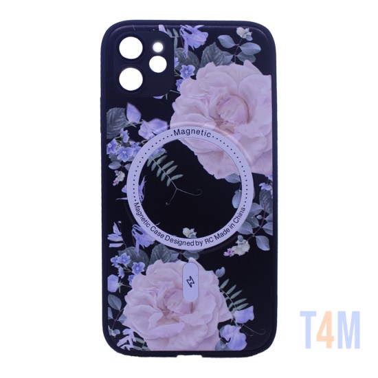 Funda Magnética Diseño de Floral para Apple iPhone 12 Negro